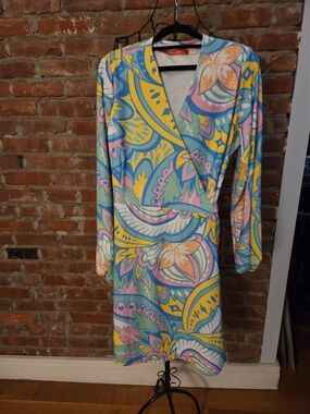 Pucci Design Inspired Multi-Color Floral Wrap Dress - Women's